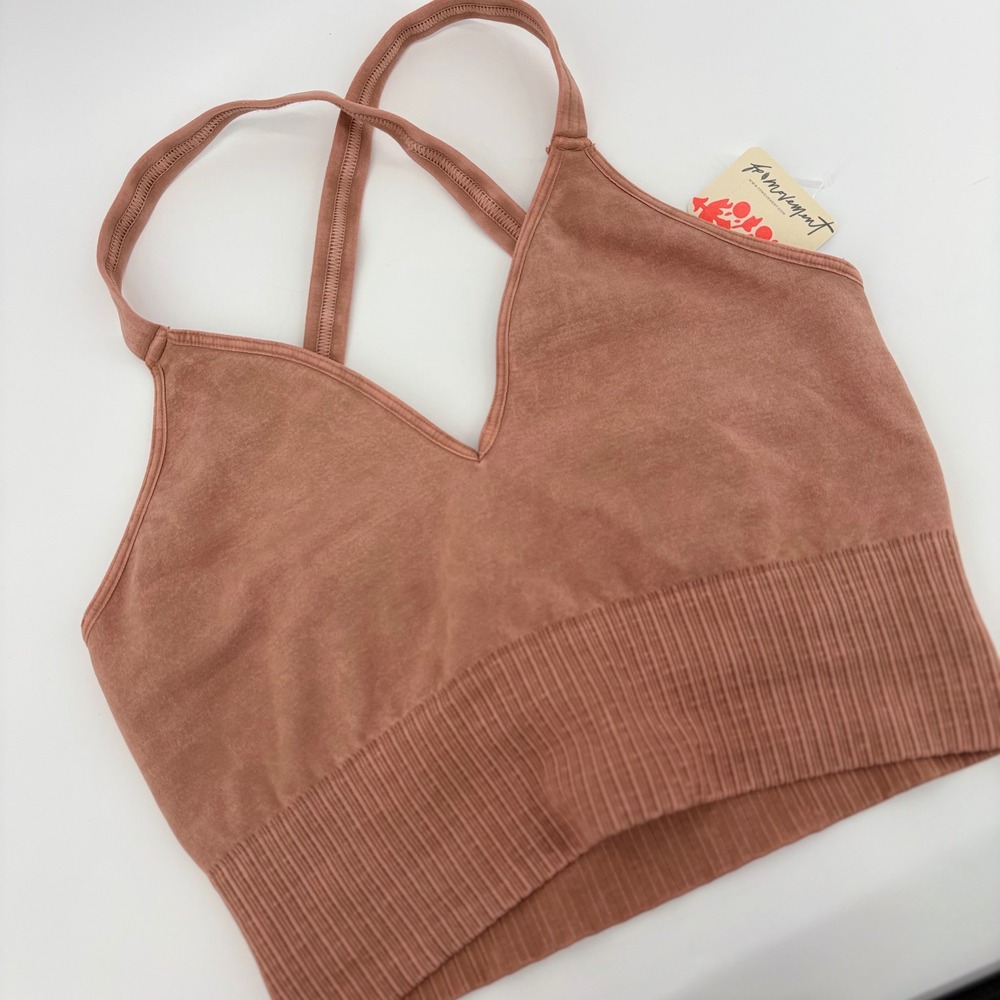 FP Movement Free People Good‎ Karma V-Neck Crop Crisscross Bra Desert Dune M/L